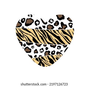 Heart with Animal Skin Pattern, Vector Design for Fashion and Poster Prints, Card, Sticker, Wall Art, Positive Quote, Animal Skin, Fur, Hear