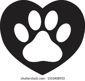 heart with animals footprint icon on white background. flat style. pet paw in heart symbol. love paw sign. dog paw and heart logo.