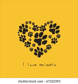 Heart with animal's footprints