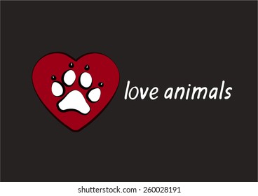 Heart with animal's footprints. love animals