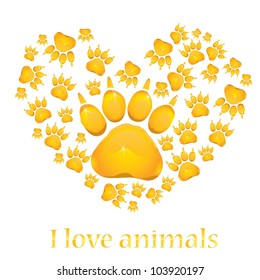 Heart with animal's footprints. vector illustration