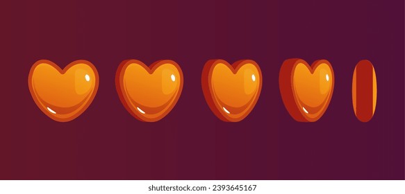 Heart animation game sprite rotate animated isolated set. Vector graphic design illustration 
