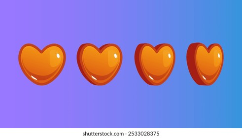 Jogo de animação de coração sprite girar conjunto isolado animado. Ilustração de design gráfico vetorial