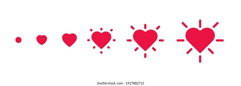 Heart Animation Kit. Romantic Style Set, Red Flashing Shapes Of Love. Confirmation Buttons Line, Vector Illustration