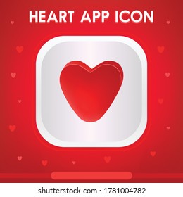 Heart App Icon, Red Romantic Icon, Valentine Day Vector Illustration