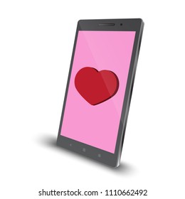 heart application on smartphone perspective angle view vector on white background, Sending love message concept, vector design Element illustration.