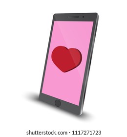 heart application on smartphone perspective angle view vector on white background, Sending love message concept, vector design Element illustration.