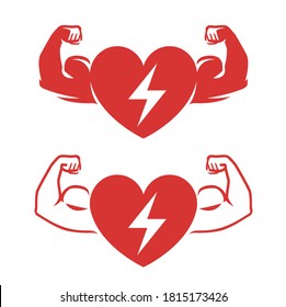 Heart and arms with biceps symbol. Medicine, health logo