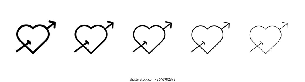 corazón y flecha Amour icono delgado de contorno plano estilo signo de Vector