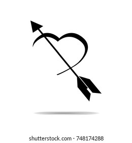 heart and arrow in black flat icon symbol for love valentine isolated background