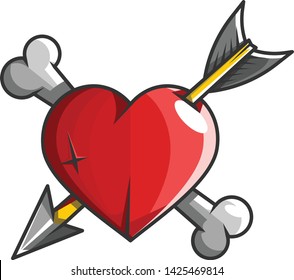 Heart arrow bone love tattoo