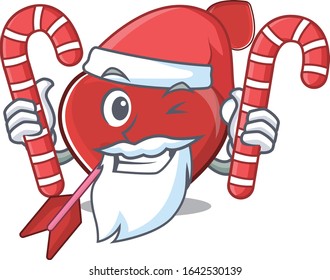 Heart and arrow Cartoon character wearing Santa costume bringing a candy
