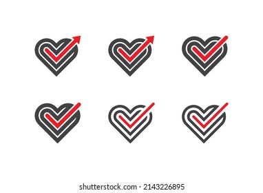 Heart With Arrow And Check Mark Logo Concept Sign Icon Symbol Design. Vector Illustration Logo Template
