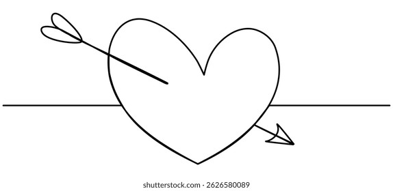 Heart with arrow continuous line drawing. Vector illustration isolated on white.