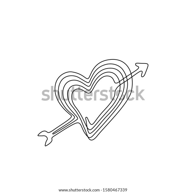 Heart with arrow continuous\
line drawing, single line on a white background, hand drawn vector\
illustration. Valentine\'s Day. Isolated on white\
background.