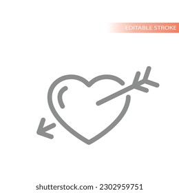 Heart with arrow, cupid line vector icon. Dating, falling in love outlined symbol.