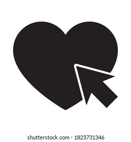 heart and arrow cursor icon over white background, silhouette style, vector illustration