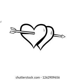 heart arrow doodle icon vector drawing 