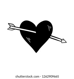 heart arrow doodle icon vector drawing 
