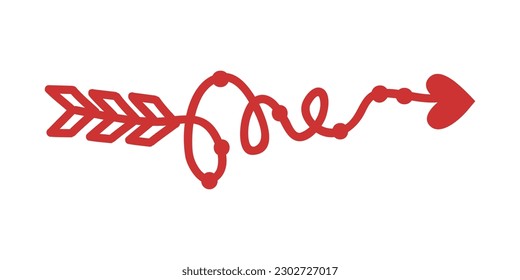 Elemento de flecha de corazón. Flechas dibujadas a mano con corazones, elementos de diseño para el día de San Valentín y diseño de bodas