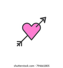 Heart with arrow filled outline icon, line vector sign, linear colorful pictogram isolated on white. Love symbol, logo illustration. Pixel perfect vector graphics