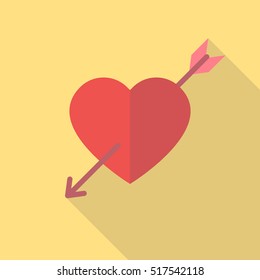 Heart With Arrow Flat Design Long Shadow