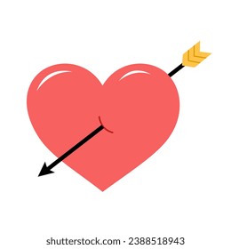 Heart with arrow in flat design on white background. Valentine's Day.