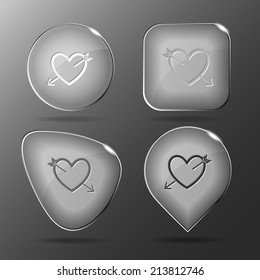 Corazón y flecha. Botones de vidrio. Ilustración vectorial.