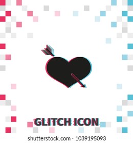 Heart with arrow  glitch effect vector icon. Valentines day concept. Love you illustration.