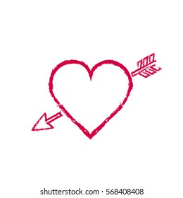 Heart with arrow grunge style. Vector isolated love symbol.