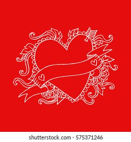 Heart and arrow hand drawing frame.