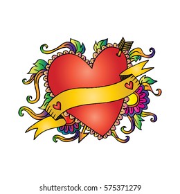 Heart and arrow hand drawing frame.