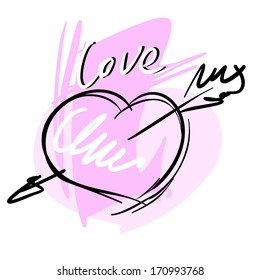Heart with an arrow  hand drawn  vector illustration
