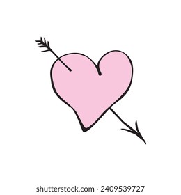 Heart with an arrow - hand drawn vector illustration. Design element, clip art, symbol of love for greeting cards, Valentine's day, wedding, declaration of feelings