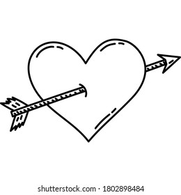 Heart Arrow Icon. Doddle Hand Drawn or Black Outline icon Style.