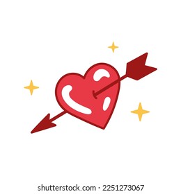 Heart with arrow icon doodle style. Vector illustration for Valentines day. Vintage tattoo. Fall in love concept. Hand drawn clip art.