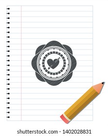 heart with arrow icon emblem draw with pencil effect. Vector Illustration. Detailed.