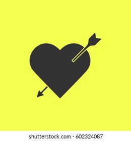 Heart with arrow icon flat. 