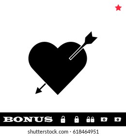 Heart with arrow icon flat. Black pictogram on white background. Vector illustration symbol and bonus button open and closed lock, folder, star