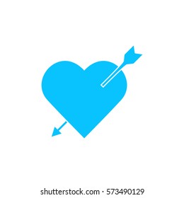 Heart with arrow icon flat. Blue pictogram on white background. Vector illustration symbol