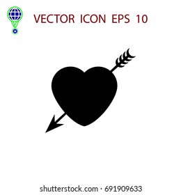 Heart and Arrow icon, flat design best vector icon