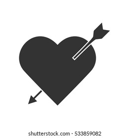 Heart with arrow icon flat. Illustration isolated on white background. Vector grey sign symbol