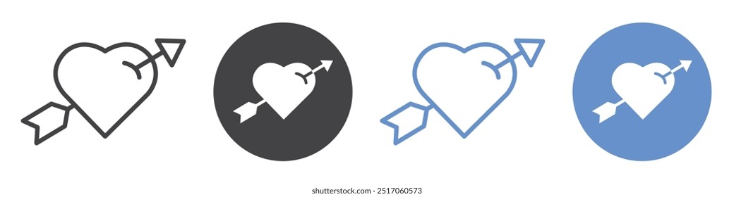 Heart with arrow icon flat line symbol set.