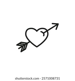 Heart with arrow icon flat line symbol set.