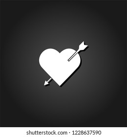 Heart with arrow icon flat. Simple White pictogram on black background with shadow. Vector illustration symbol