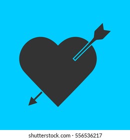 Heart with arrow icon flat. Simple vector black pictogram on blue background