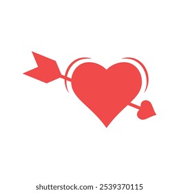 Coração com ícone de seta em estilo plano. Ilustração vetorial do dia dos namorados em fundo isolado. Conceito comercial de sinal de amour.