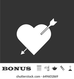 Heart with arrow icon flat. White pictogram on black background. Vector illustration symbol and bonus icons