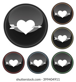 Heart with Arrow Icon Glossy Button Icon Set in With Various Color Highlights