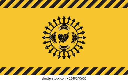 heart with arrow icon grunge warning sign emblem. Vector Illustration. Detailed.